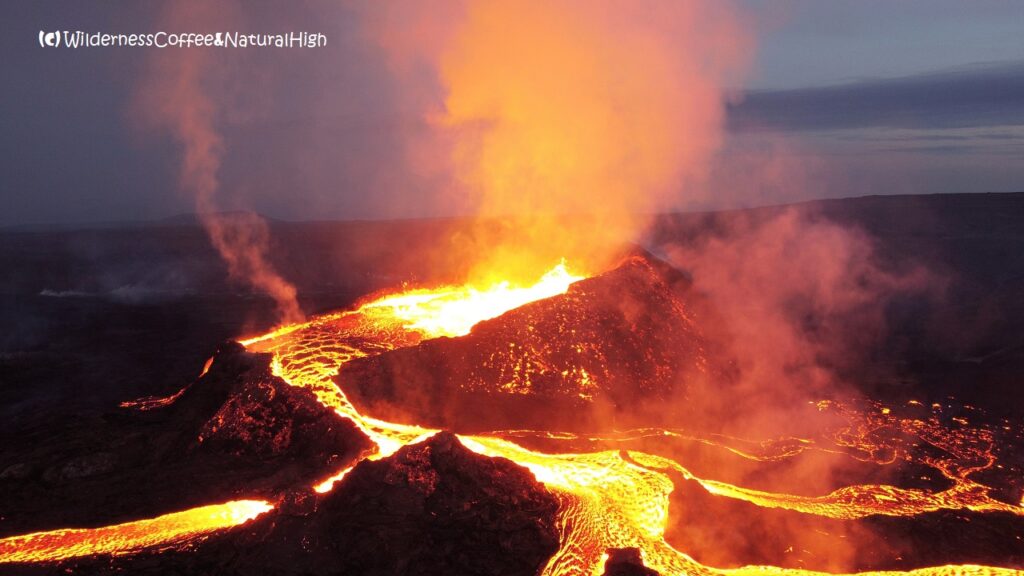 Fagradalsfjall crater drone close-up, Iceland.
