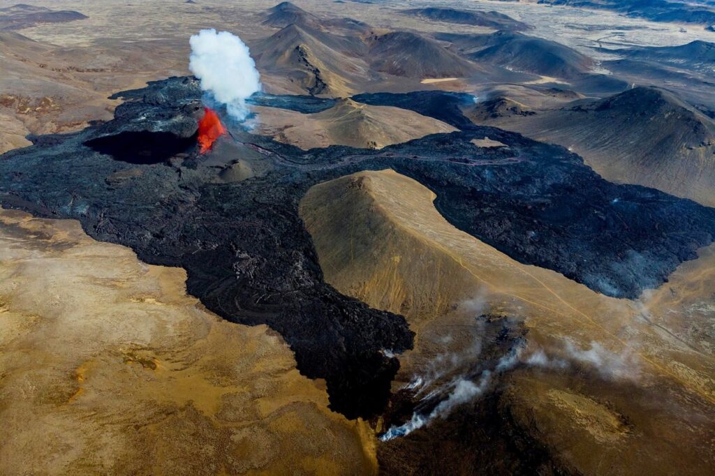 Fagradalsfjall geyser and lava field, Reykjanes, Iceland.