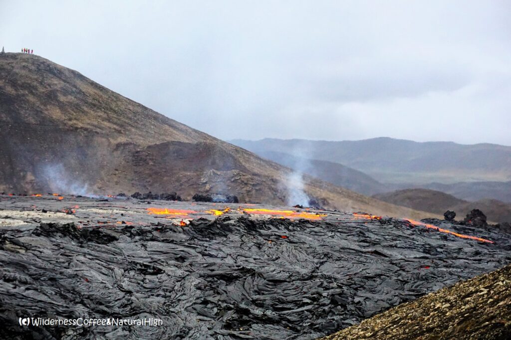 Helicopter hill and lava river, Geldingadalur, Iceland.