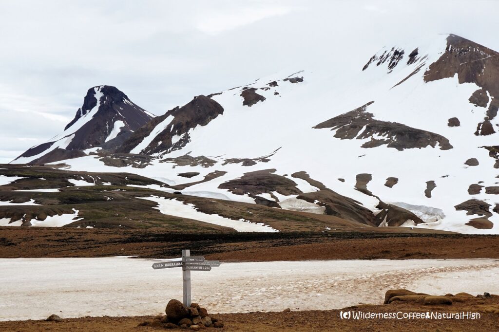 Signpost above Hveradalir valley, Kerlingarfjöll, Iceland.