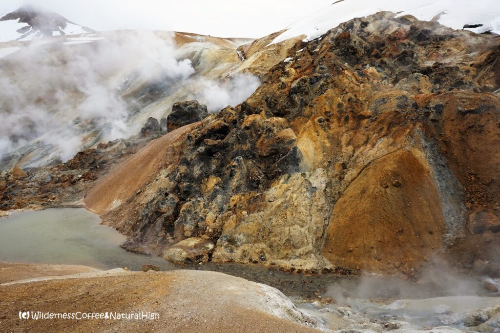 Bizarre rocks and fumaroles, Hveradalir geothermal valley, Kerlingarfjöll, Iceland.