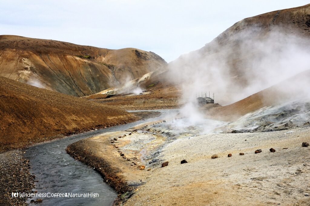 Steaming river, Hveradalir hot spring valley, Kerlingarfjöll, Iceland.