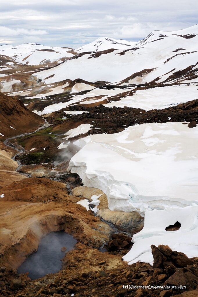 Surreal view into Hveradalir hot spring valley, Kerlingarfjöll, Iceland.