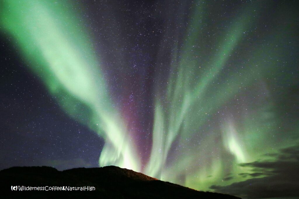 Northern lights above Helgafell, Snæfellsnes, Iceland.