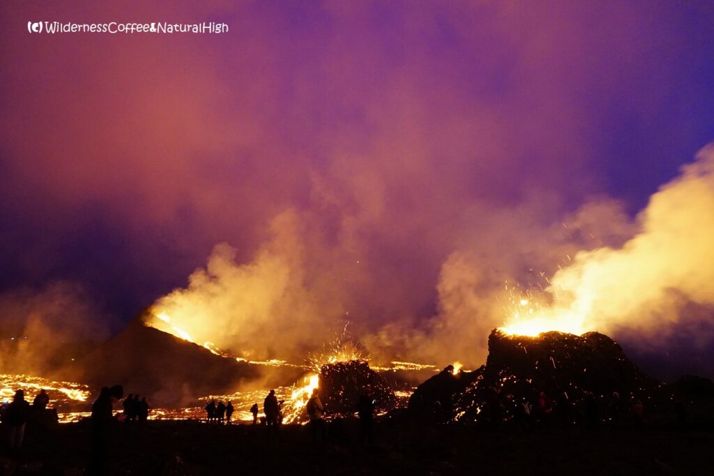 The erupting Fagradalsfjall volcano Erupting craters and lava streams everywhere in Geldingadalur, Reykjanes, Iceland.