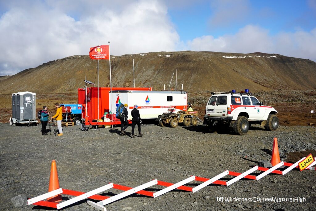 Rescue team base, hiking track, Fagradalsfjall, Iceland.