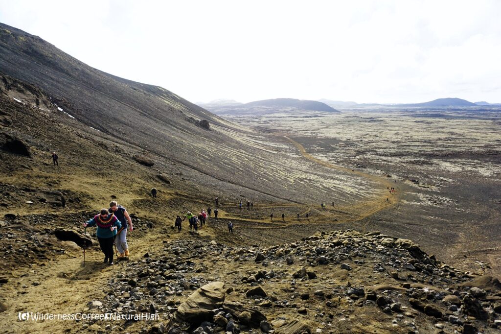 Steep hill up towards Geldingadalur, Reykjanes, Iceland.