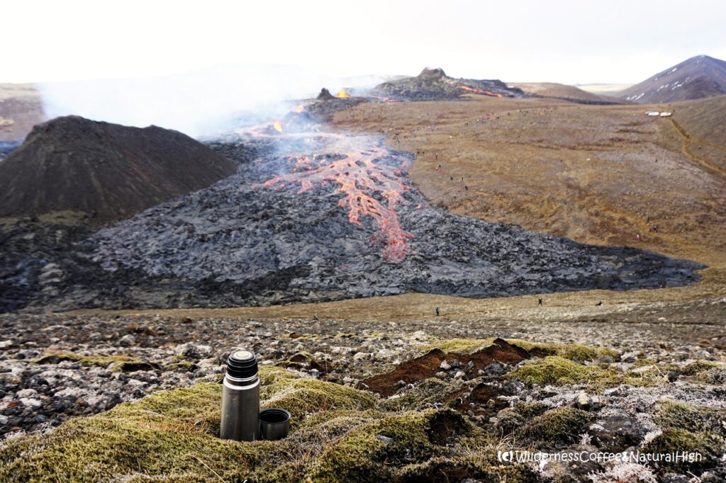 Wilderness Coffee at Geldingadalur, Reykjanes, Iceland.