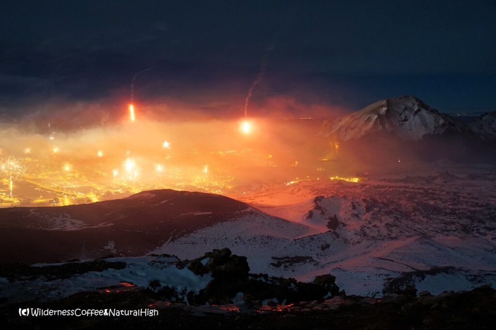 Heimaey New Year's Eve fireworks Heimaey New Year's Eve fireworks from the top of Eldfell, Vestmannaeyjar.