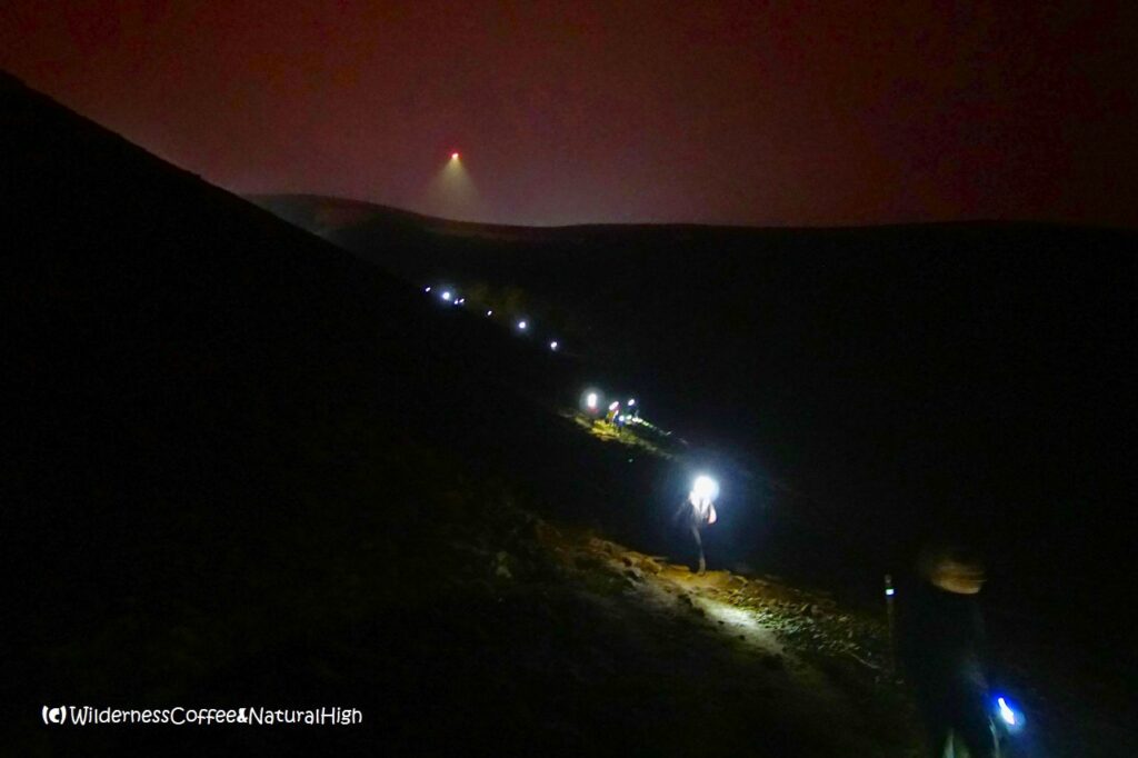 Lights down the hill and a drone on the way down from Fagradalsfjall. Reykjanes, Iceland.