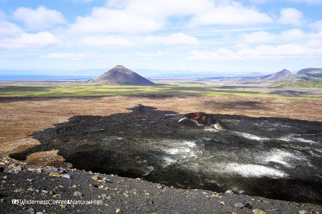 Litli-Hrútur volcano crater with Keilir in the background, Reykjanes, Iceland.